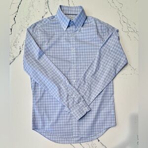 J.S. Bank 1905 Slim Fit Dress Shirt 15.5 35 Blue Check Stretch Non Iron